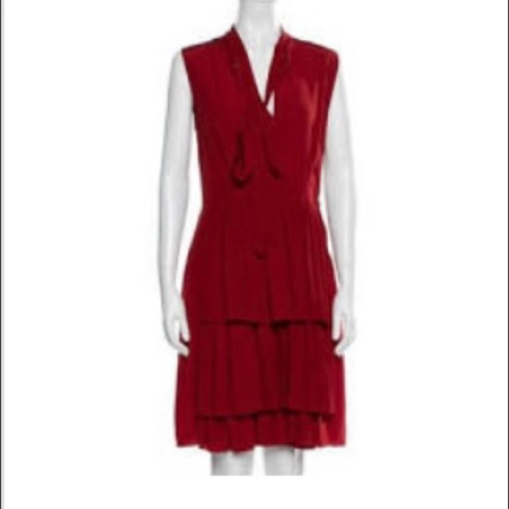 Marni Italy red ruffle tie neck mini dress 💯 silk